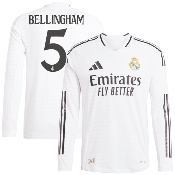 Real Madrid Home Authentic Shirt 2024-25 - Long Sleeve with Bellingham 5 printing