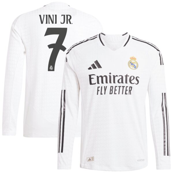 Real Madrid Home Authentic Shirt 2024-25 - Long Sleeve with Vini Jr. 7 printing