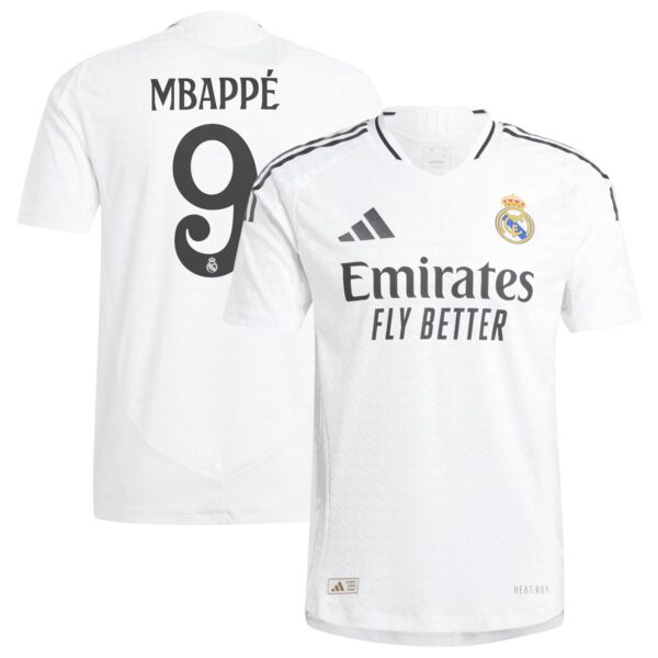 Real Madrid Home Authentic Shirt 2024-25 with Mbappé 9 printing