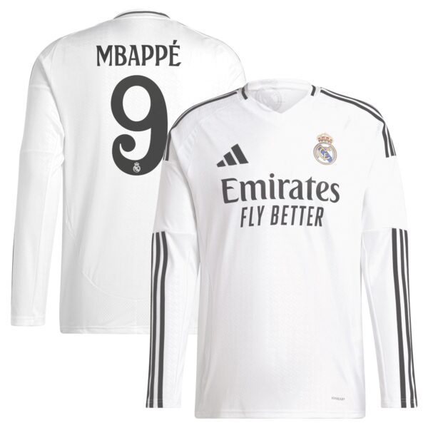 Real Madrid Home Shirt 2024-25 - Long Sleeve with Mbappé 9 printing